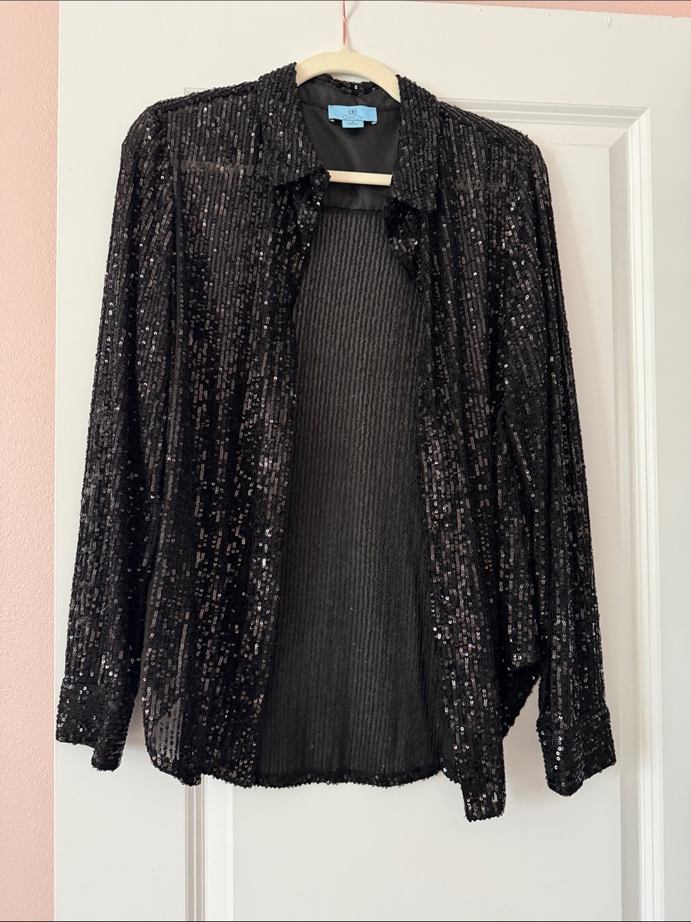 CeCe Black Sequin Button-Up Cardigan